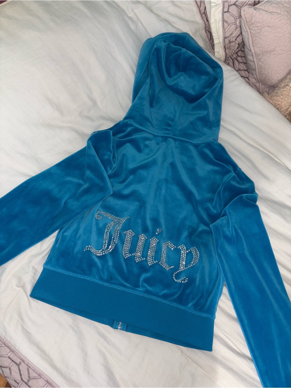 Juicy Couture Teal Velour Rhinestone Logo Hoodie